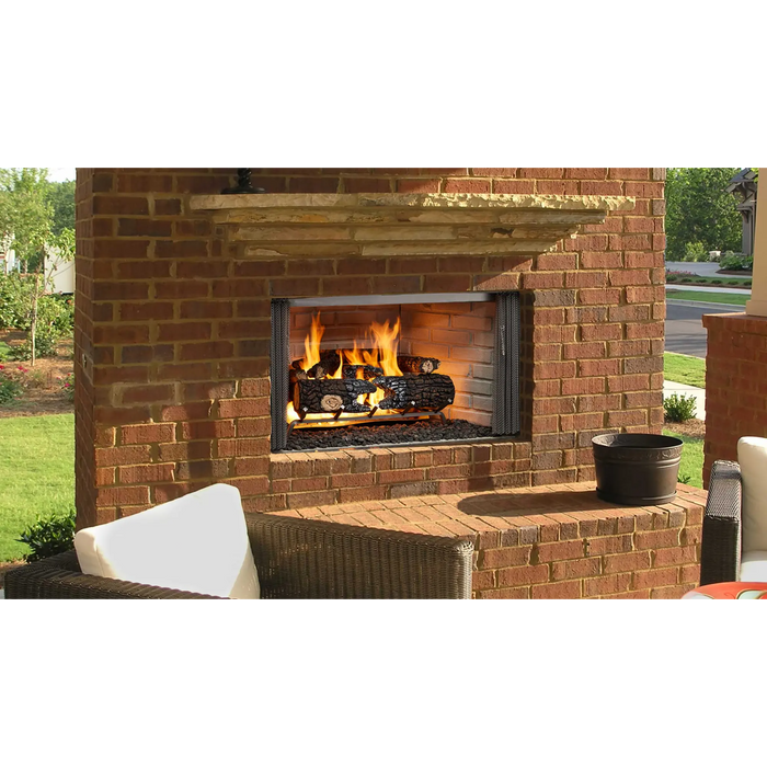 Majestic 36-Inch Outdoor Villawood Wood Burning Fireplace - Spacious Firebox - Brick Interior Options